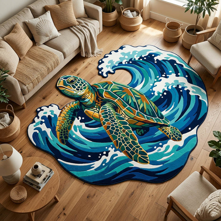 Ocean Turtle Custom Shape Area Rug