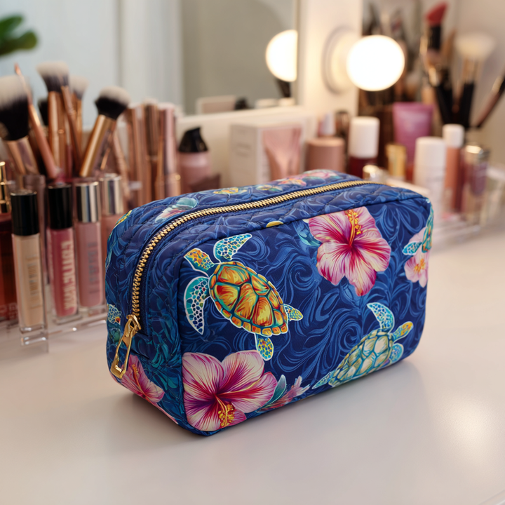 Ocean Turtle Quilted Makeup Bag