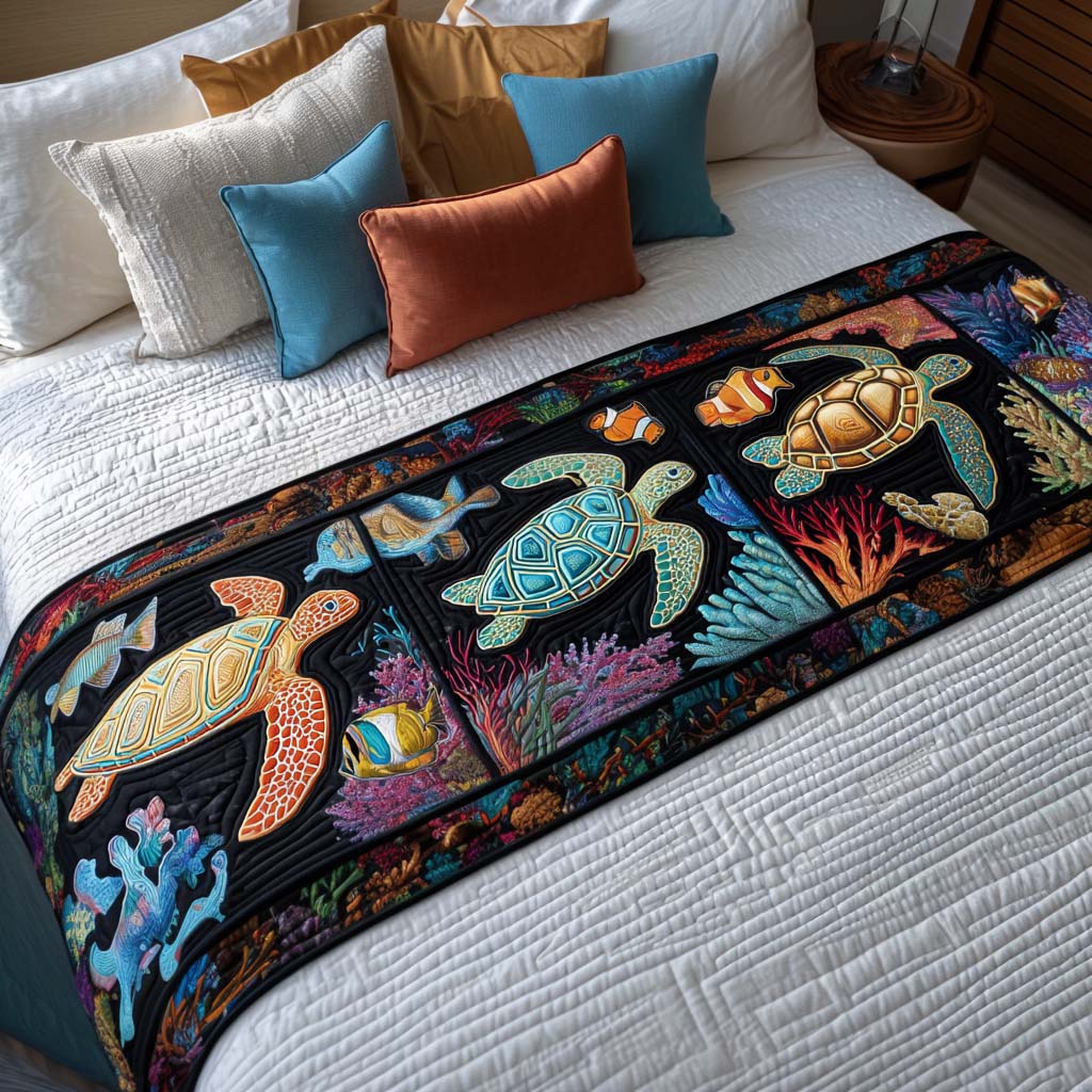 Turtle Quilted Bed Runner