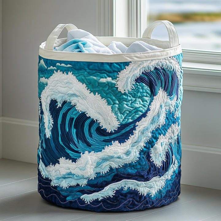 Ocean Wave Quilted Laundry Basket