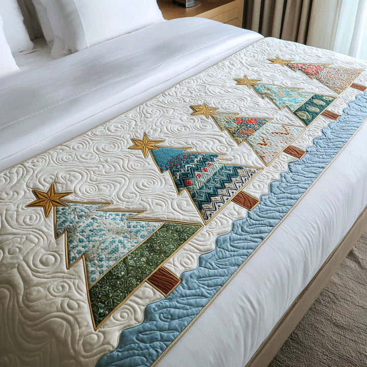 Oceanic Christmas Tree Quilted Bed Runner
