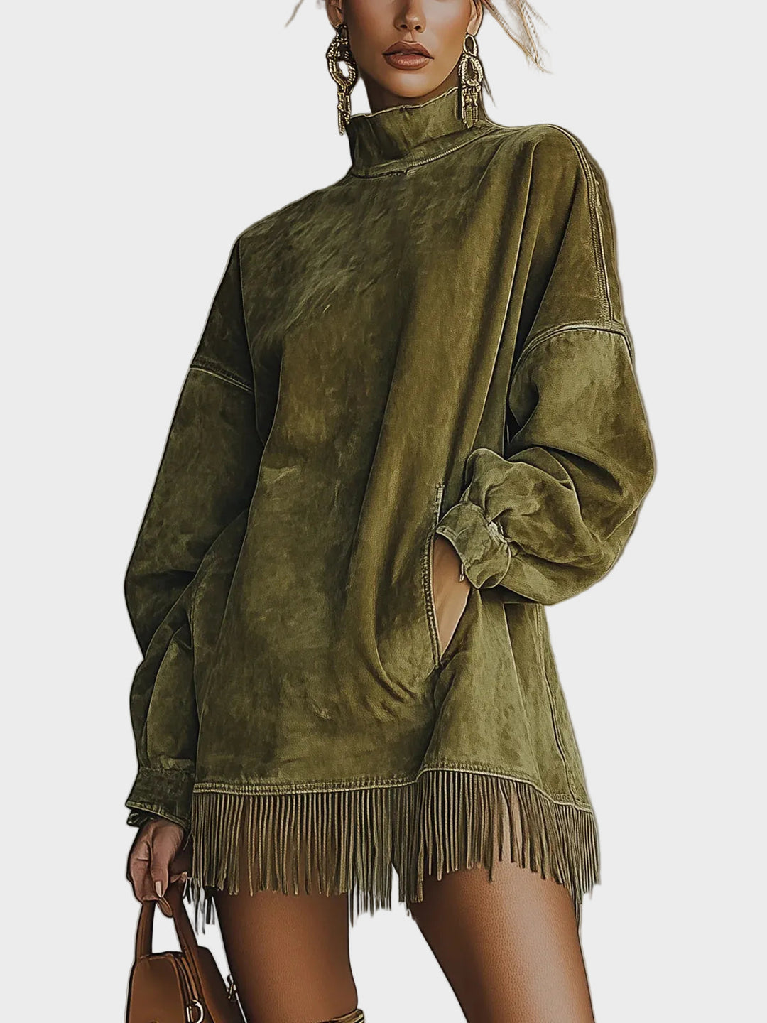 Fausz Suede dress with turtleneck and fringes