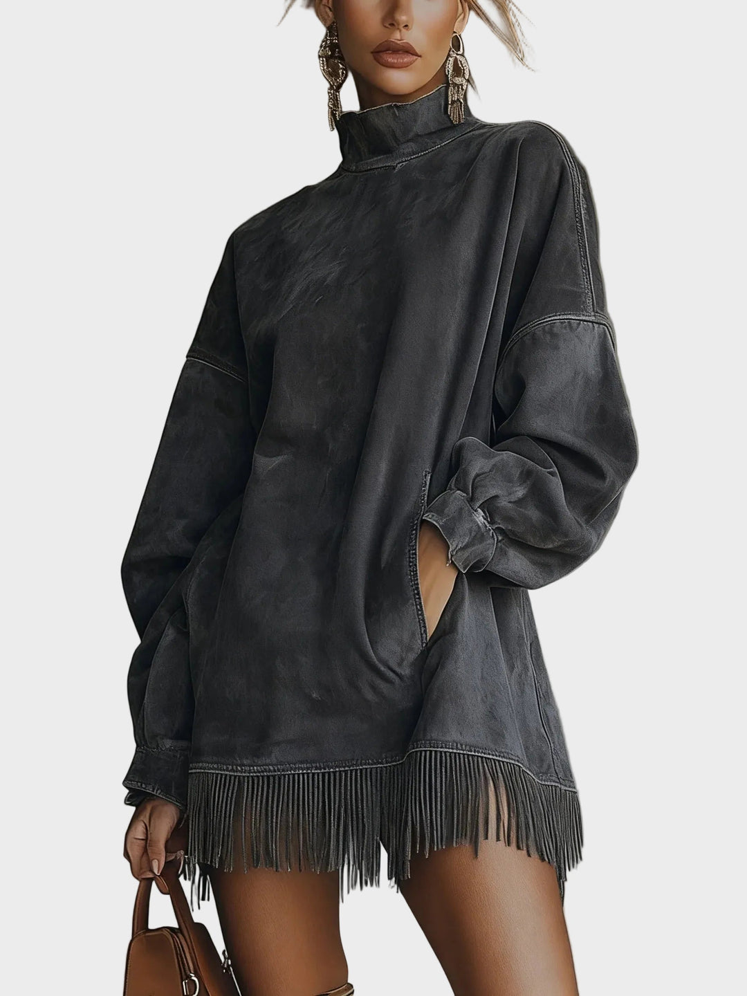 Fausz Suede dress with turtleneck and fringes