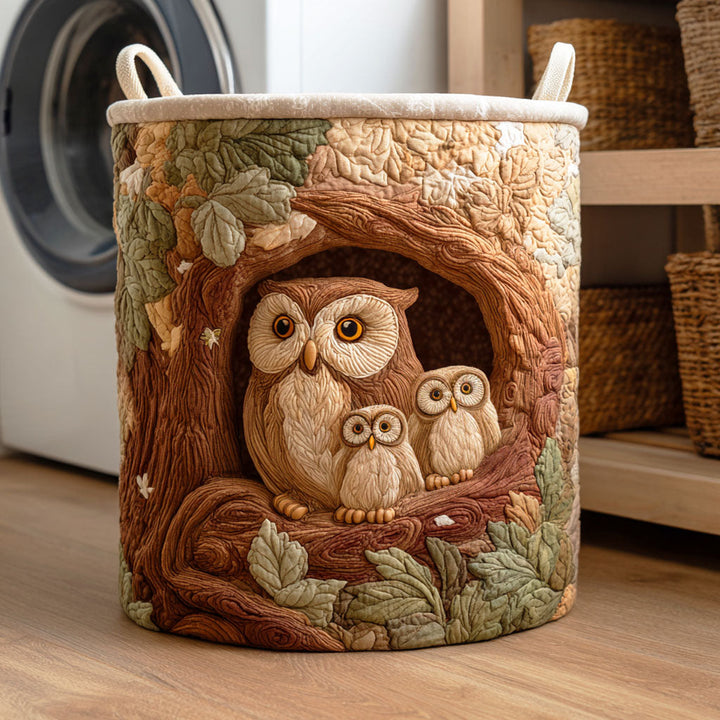 Owl Family Quilted Laundry Basket