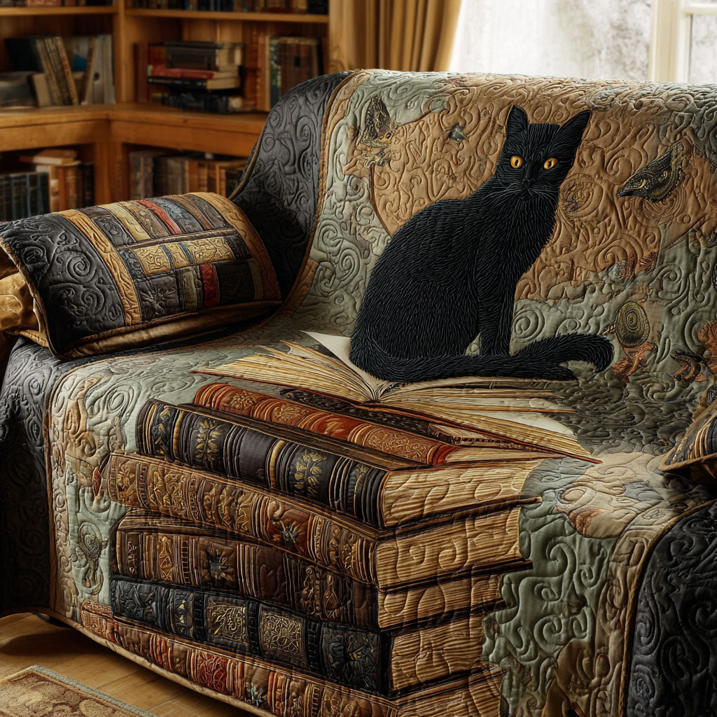 Reading Cat Quilted Sofa Cover
