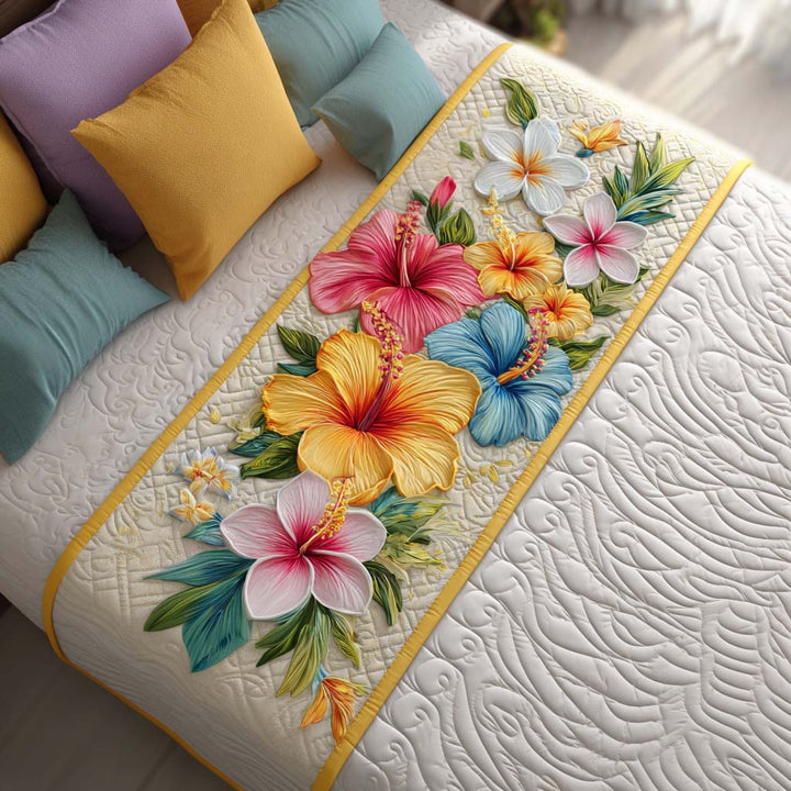 Pastel Hibiscus Quilted Bed Runner