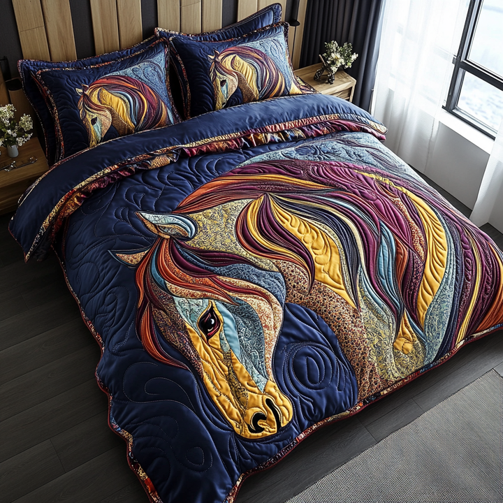Horse 3-Piece Quilted Bedding Set
