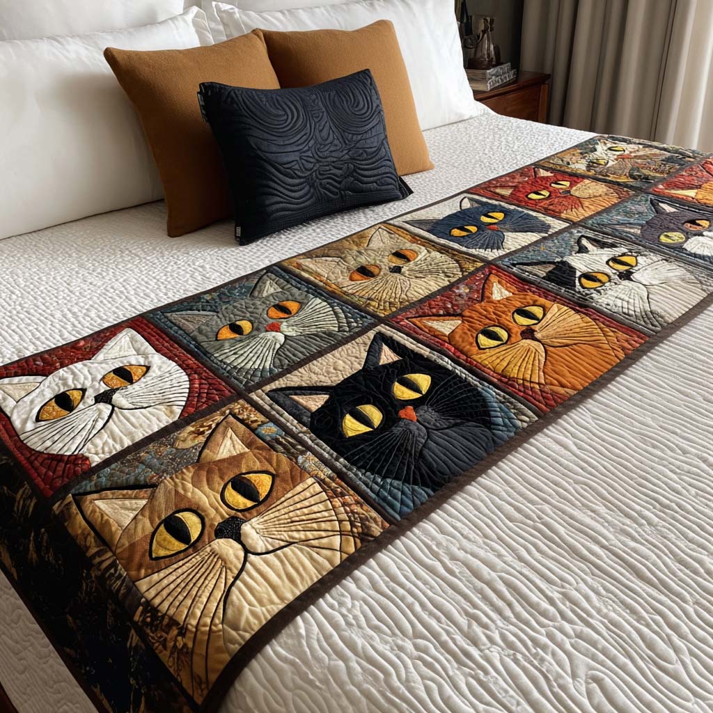 Cat Quilted Bed Runner