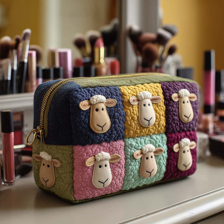 Patchwork Sheep Quilted Makeup Bag
