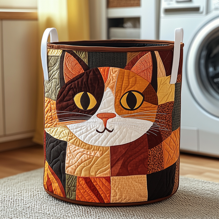 Patchy Cat Quilted Laundry Basket