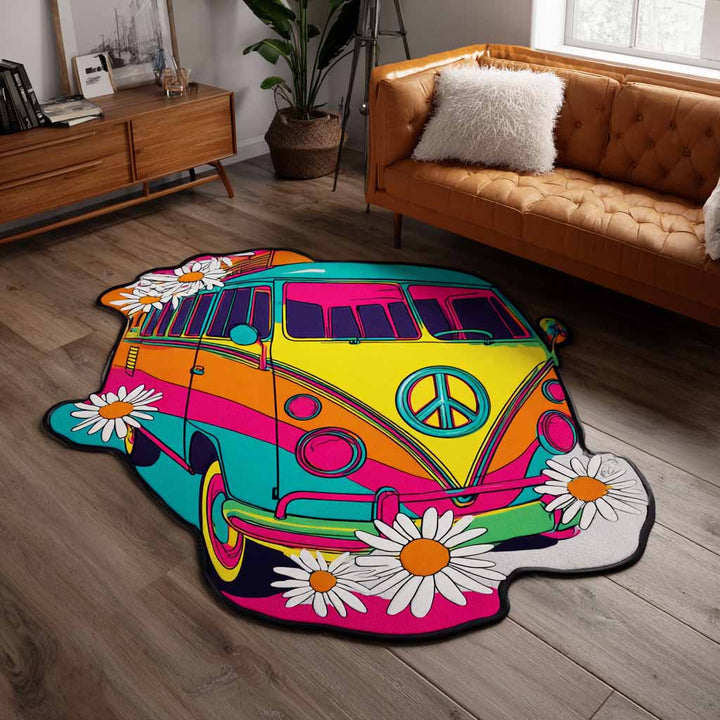 Peace Bus Custom Shape Area Rug