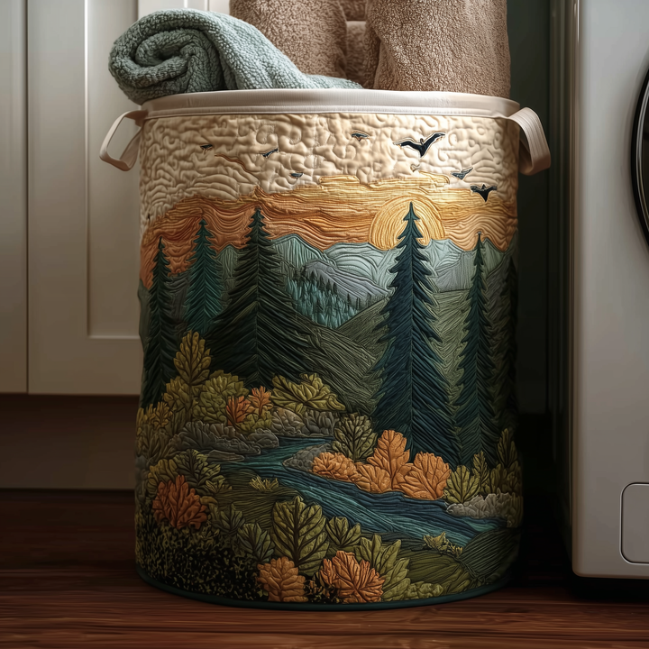 Peaceful Pines Quilted Laundry Basket