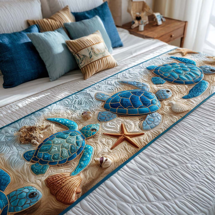 Peaceful Turtle Cove Quilted Bed Runner