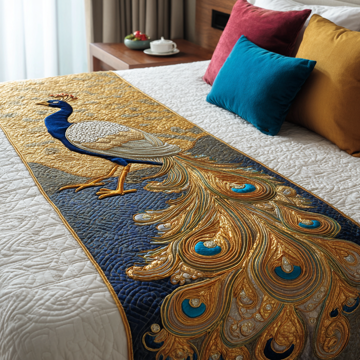 Peacock Feather Quilted Bed Runner