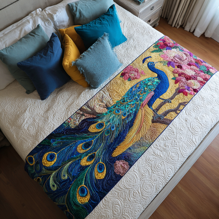 Peacock Glow Quilted Bed Runner