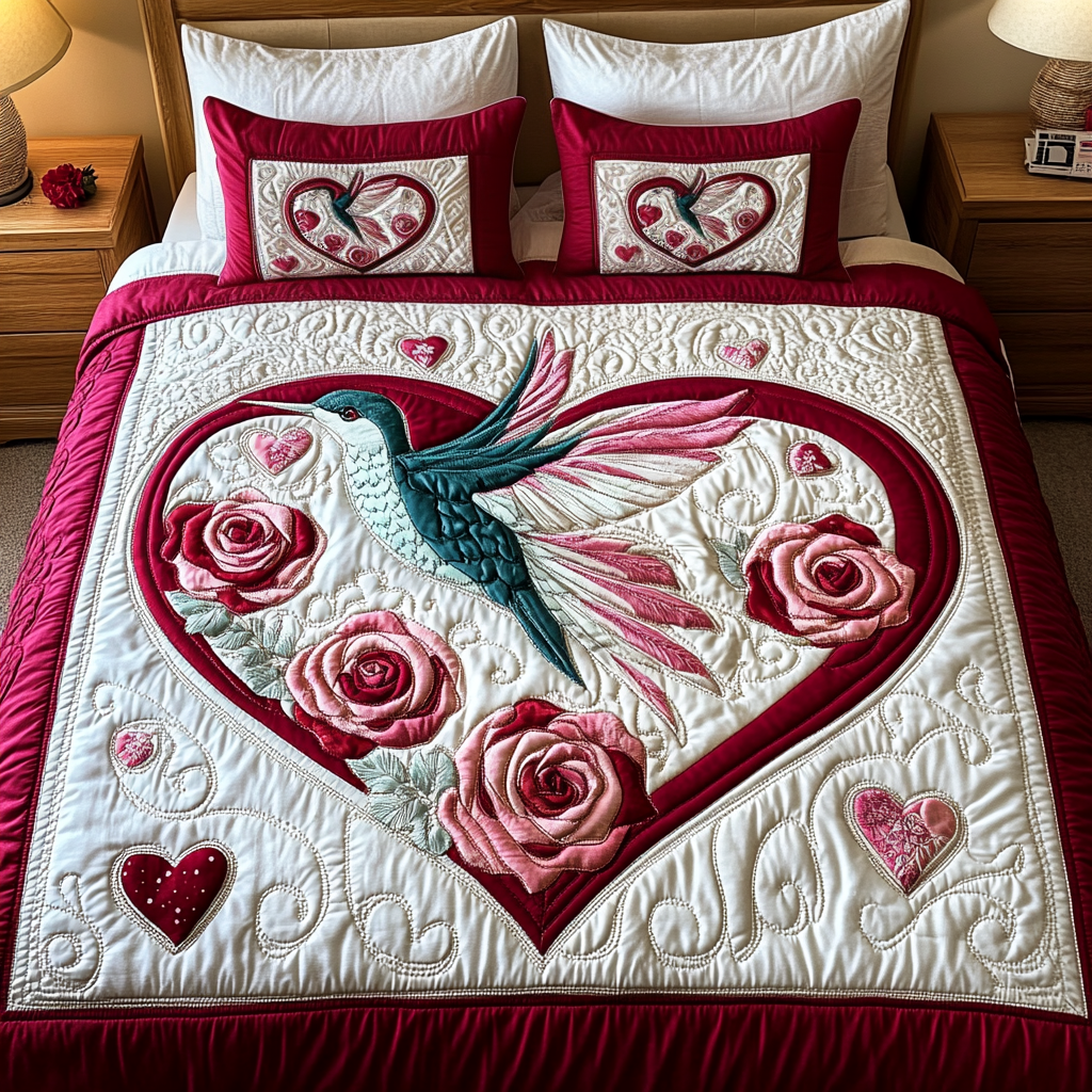 Hummingbird 3-Piece Quilted Bedding Set