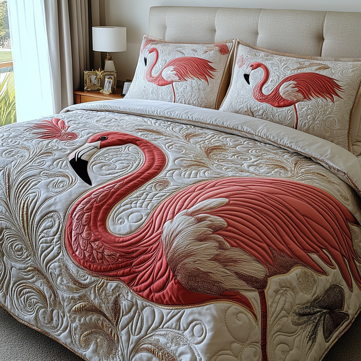 Flamingo 3-Piece Quilted Bedding Set