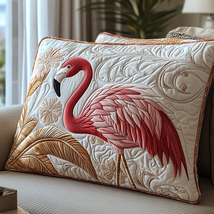 Pink Flamingo Quilted Bedding Pillow Case