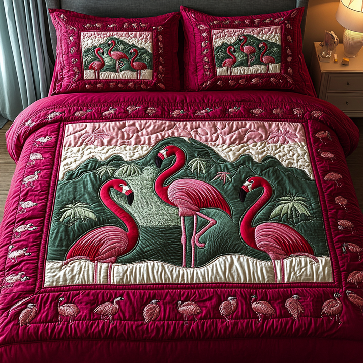 Pink Sunset 3-Piece Quilted Bedding Set