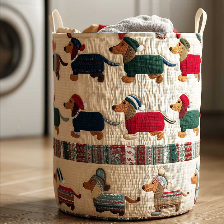 Playful Dachshund Parade Quilted Laundry Basket