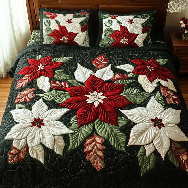 Poinsettia Bliss 3-Piece Quilted Bedding Set
