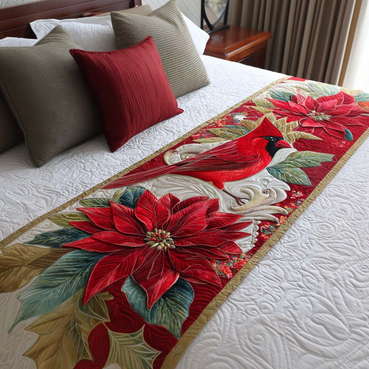Poinsettia Cardinal Quilted Bed Runner