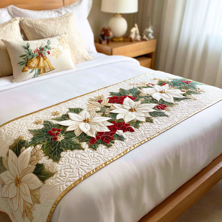 Poinsettia Charm Quilted Bed Runner