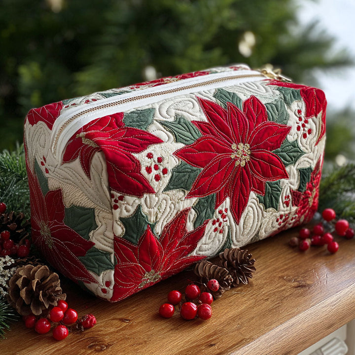 Poinsettia Quilted Makeup Bag