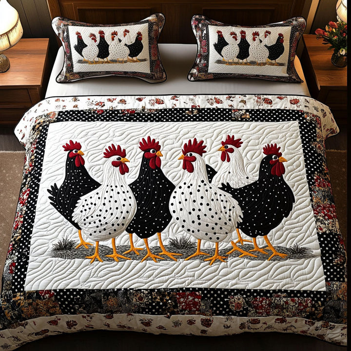 Polka Chickens 3-Piece Quilted Bedding Set