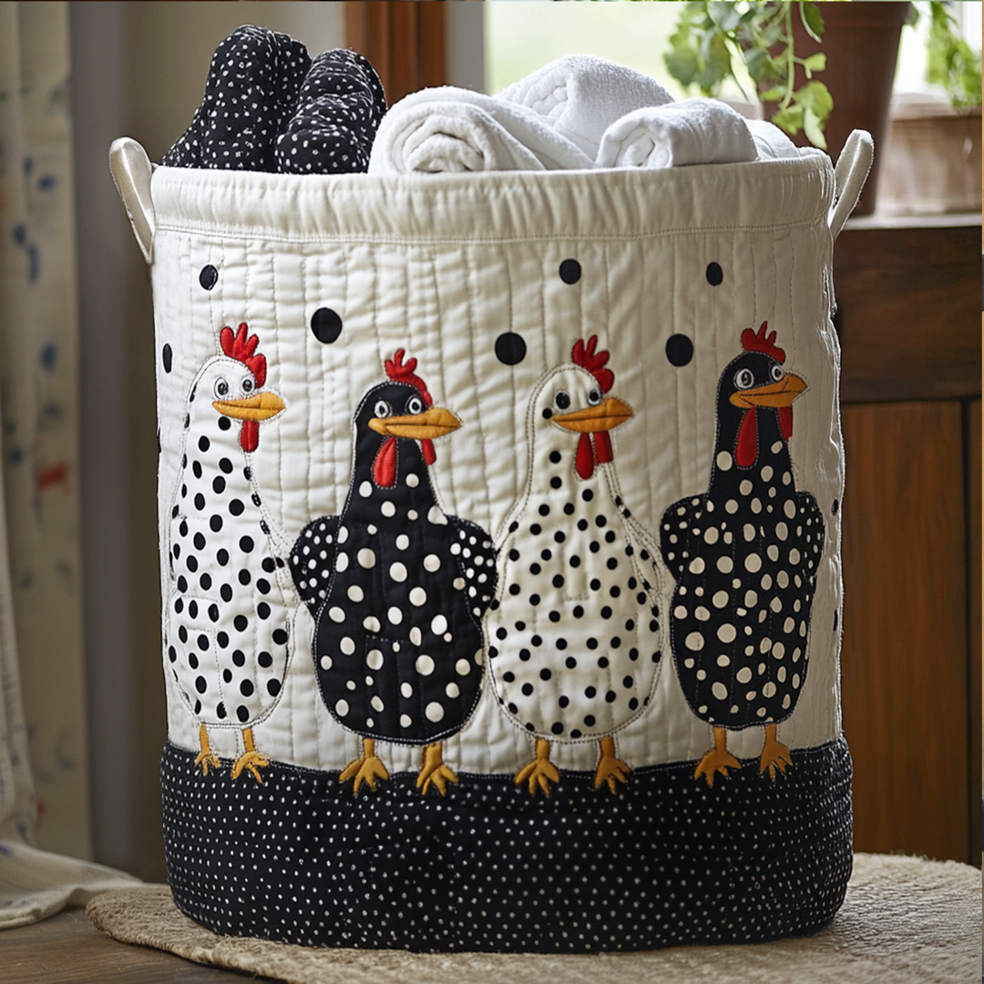 Polka Dot Peckers Quilted Laundry Basket