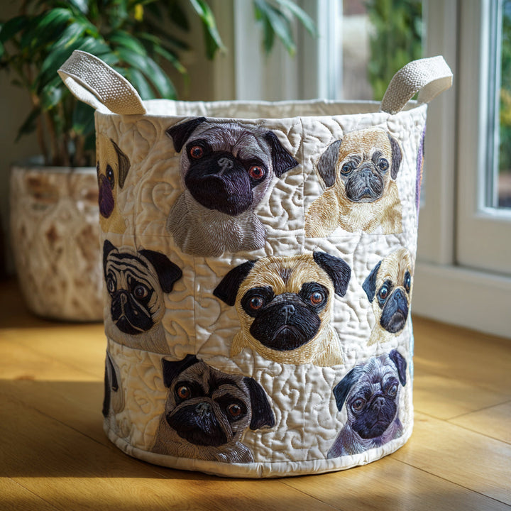 Pug Family Quilted Laundry Basket