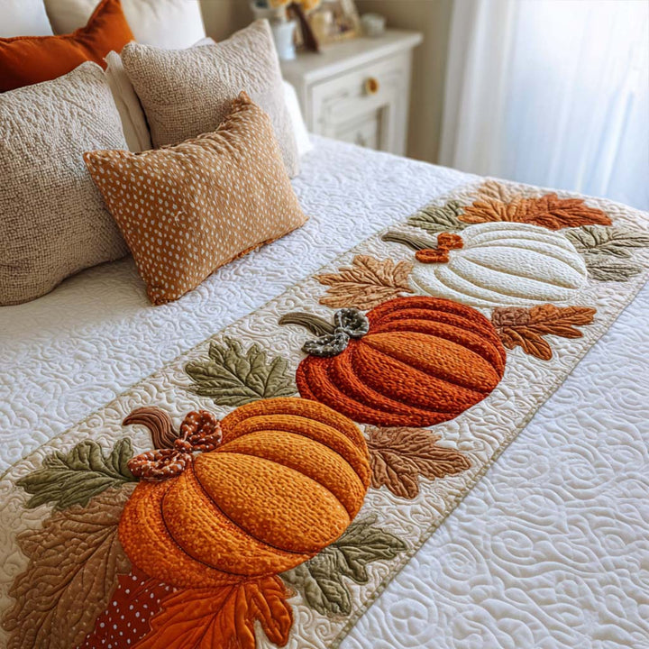 Pumpkin Leaf Charm Quilted Bed Runner