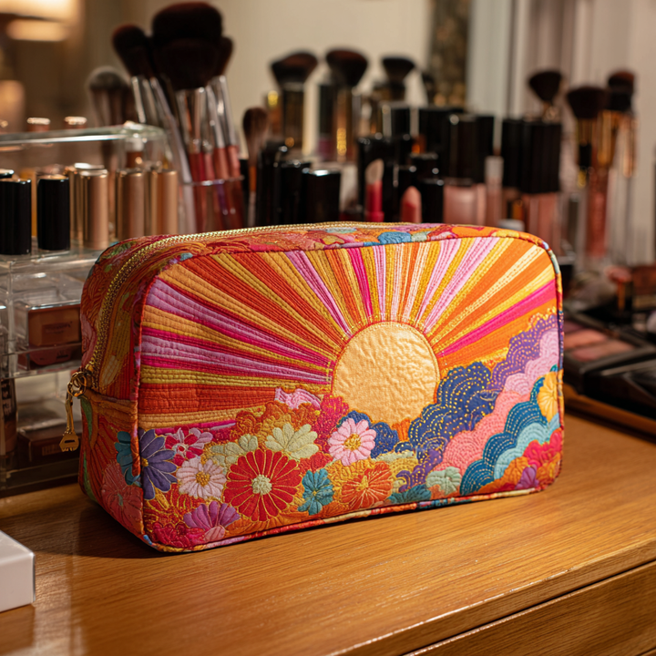 Radiant Bloom Quilted Makeup Bag