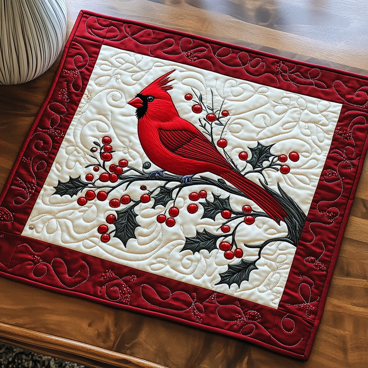 Red Feathered Winter Quilted Place Mat