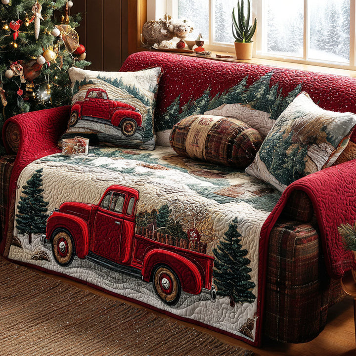 Red Truck Cabin Quilted Sofa Cover