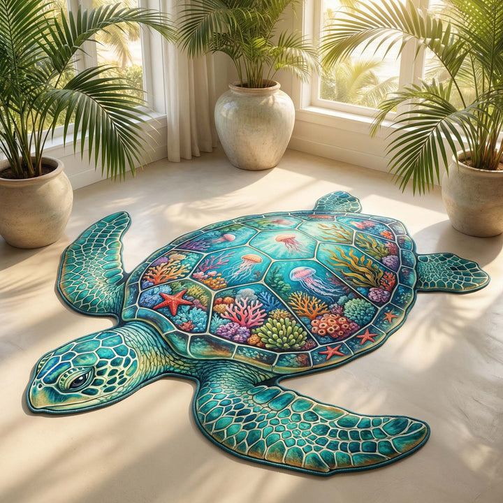 Reef Turtle Custom Shape Area Rug