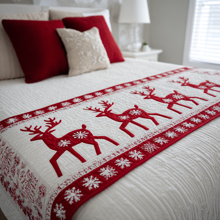 Reindeer Delight Quilted Bed Runner