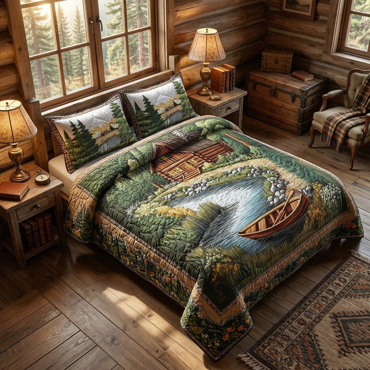 Riverside Cabin Boat 3-Piece Quilted Bedding Set