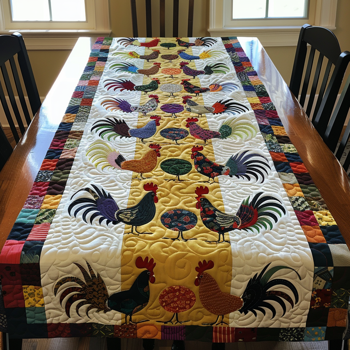Rooster Patchwork Quilted Table Runner