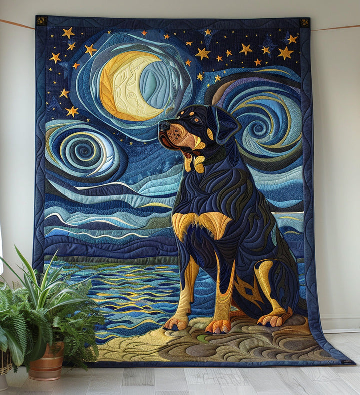Rottweiler's Night Dream Quilted Blanket