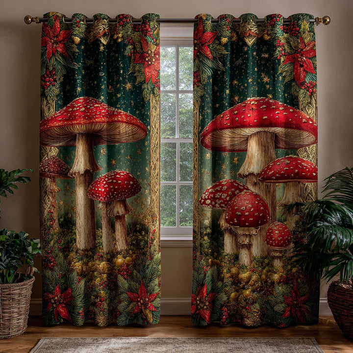 Ruby Mushroom Glade Quilted Curtains