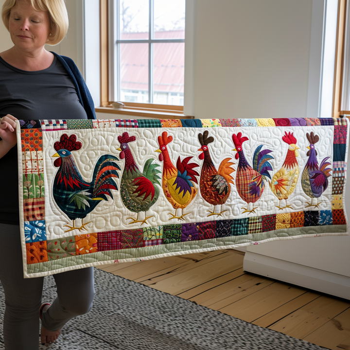 Rural Roosters Quilted Table Runner