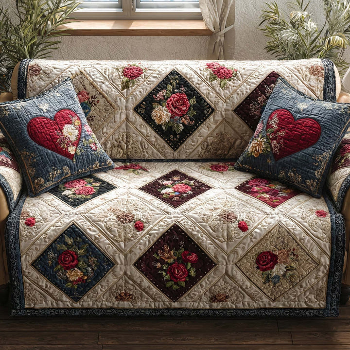Rustic Country Heart Quilted Sofa Cover
