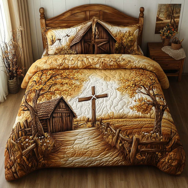 Cross 3-Piece Quilted Bedding Set