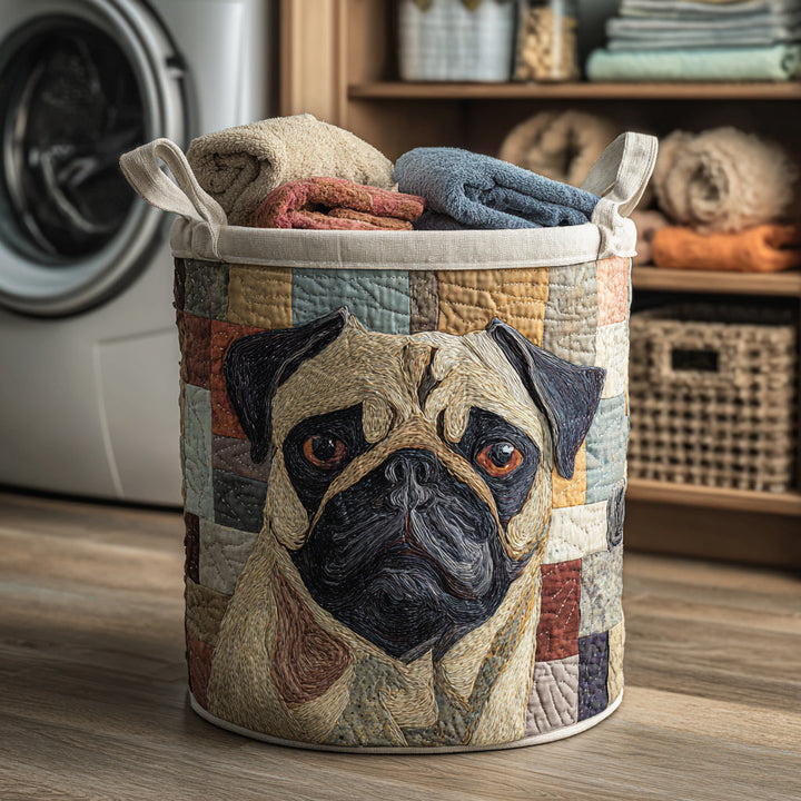 Rustic Pug Quilted Laundry Basket