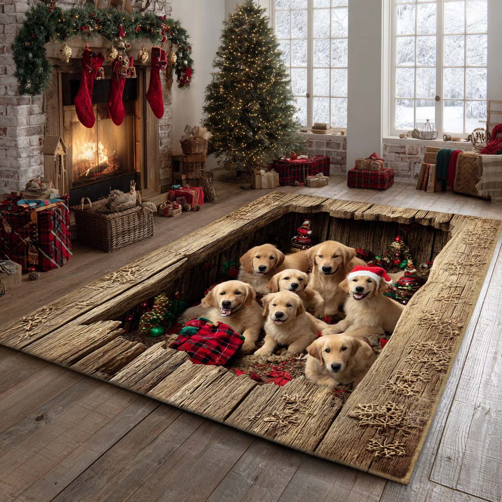 Christmas Golden Retriever Area Rug