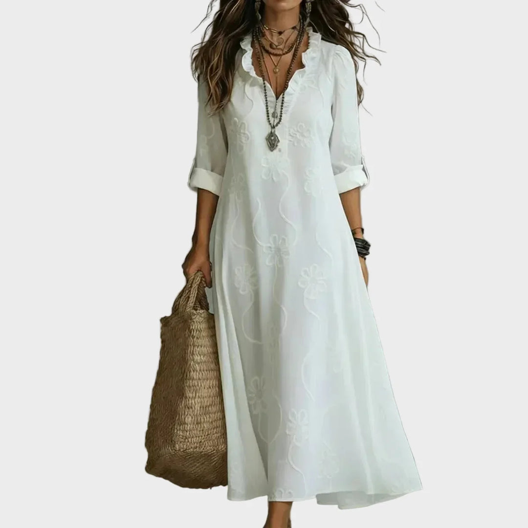 Sienna - Summer dress with flowers that conceals the belly