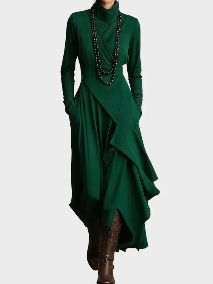 Teresa - Asymmetrical knitted maxi dress with a turtleneck