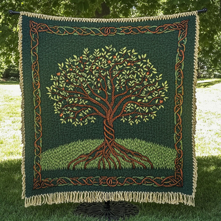 Sacred Green Tree Woven Sofa Blanket