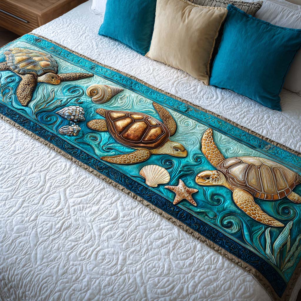 Turtle Quilted Bed Runner